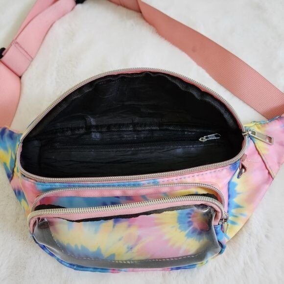 Fanny Pack Hip Pouch Tie Dye Mellow Groovy Waist Bag Adjustable Belt Clear Pockt - Picture 3 of 10